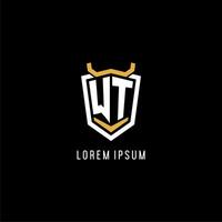 Initial WT geometric shield esport logo monogram design style vector