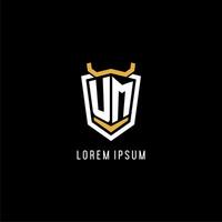 Initial UM geometric shield esport logo monogram design style vector