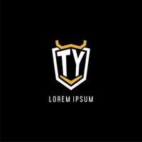 Initial TY geometric shield esport logo monogram design style vector