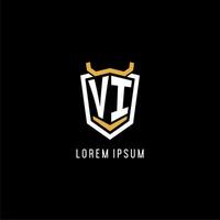 Initial VI geometric shield esport logo monogram design style vector
