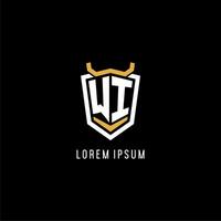 Initial WI geometric shield esport logo monogram design style vector