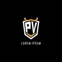 Initial PV geometric shield esport logo monogram design style vector