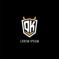 Initial QK geometric shield esport logo monogram design style vector