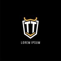 Initial TT geometric shield esport logo monogram design style vector
