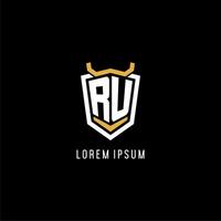 Initial RU geometric shield esport logo monogram design style vector