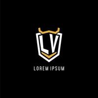 Initial LV geometric shield esport logo monogram design style vector