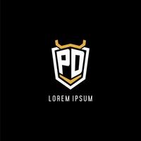 Initial PD geometric shield esport logo monogram design style vector