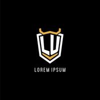 Initial LU geometric shield esport logo monogram design style vector