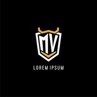 Initial MV geometric shield esport logo monogram design style vector