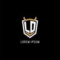Initial LD geometric shield esport logo monogram design style vector