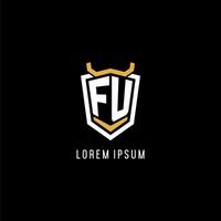 Initial FU geometric shield esport logo monogram design style vector