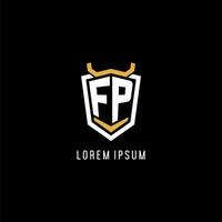 Initial FP geometric shield esport logo monogram design style vector