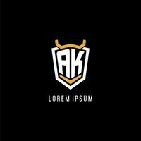 Initial AK geometric shield esport logo monogram design style vector