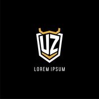 Initial UZ geometric shield esport logo monogram design style vector
