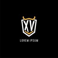 Initial XV geometric shield esport logo monogram design style vector