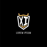 Initial XI geometric shield esport logo monogram design style vector