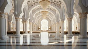 interior of large marble hall with luxury lamp photo