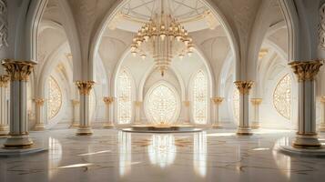 interior of large marble hall with luxury lamp photo