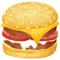 conjunto de hamburguesa dibujos y ingredientes. acuarela estilo. png