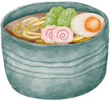 japonés tallarines con huevos, vegetales y naruto pescado pelotas acuarela estilo pintura png