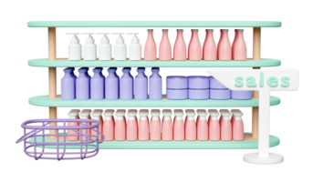 3d korg, handla kärror tömma med hylla, diverse, försäljning skylt eller vägvisare isolerat. 3d framställa illustration png