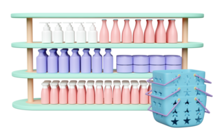 3d cesta, compras carrinhos esvaziar com prateleira, Diversos isolado. 3d render ilustração png