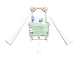 3d hand pushing a shopping cart  with shopping paper bags, miscellaneous isolated. purchase target concept, 3d render illustration png