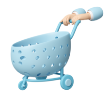 3d hand- voortvarend een boodschappen doen karren leeg geïsoleerd. 3d geven illustratie png