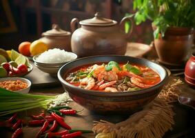 AI Generated Authentic Thai Cuisine Reflecting Thai Culture. photo