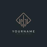 CJ initial logo with curved rectangle style design vector