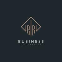 BR initial logo with curved rectangle style design vector