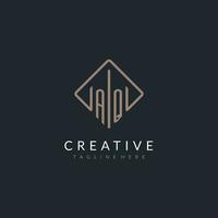 AQ initial logo with curved rectangle style design vector