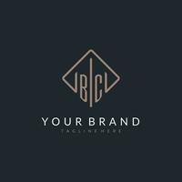 BC initial logo with curved rectangle style design vector