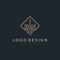 BK initial logo with curved rectangle style design vector