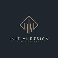 AY initial logo with curved rectangle style design vector