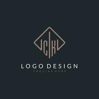CK initial logo with curved rectangle style design vector