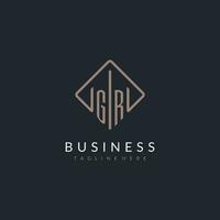 GR initial logo with curved rectangle style design vector