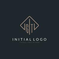 GT initial logo with curved rectangle style design vector