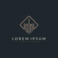 GM initial logo with curved rectangle style design vector