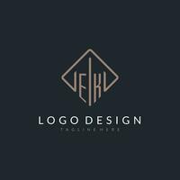 EK initial logo with curved rectangle style design vector