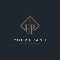 EP initial logo with curved rectangle style design vector