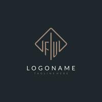 FU initial logo with curved rectangle style design vector