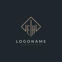 EH initial logo with curved rectangle style design vector