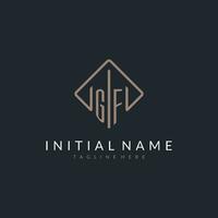 GF initial logo with curved rectangle style design vector