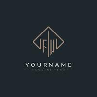 FW initial logo with curved rectangle style design vector