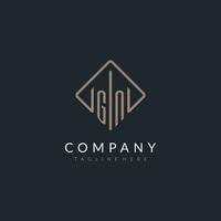 GN initial logo with curved rectangle style design vector