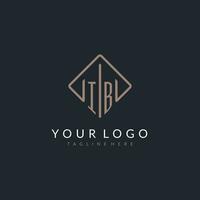 IB initial logo with curved rectangle style design vector