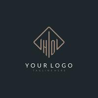 HO initial logo with curved rectangle style design vector