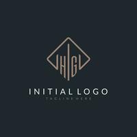 HG initial logo with curved rectangle style design vector