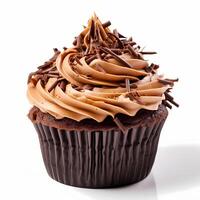 Chocolate cupcake isolated on white AI Generative photo